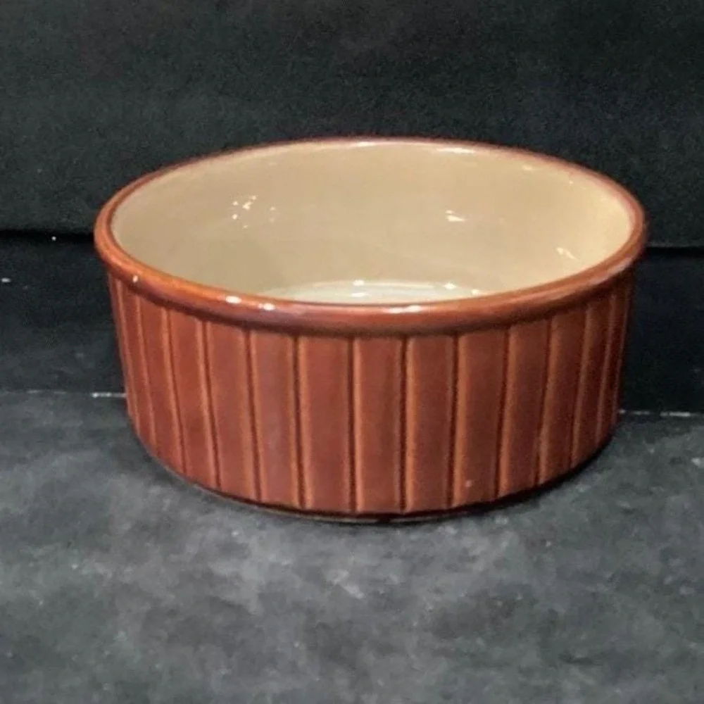 Sango Nova Brown Ribbed Casserole Dish #4933, Vintage Stoneware Bowl,‎ Tableware